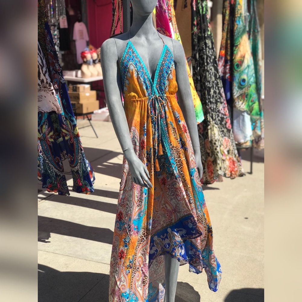 NEW Vaid Leopard Luxury Crystal Halter Maxi Dress - Picture 5 of 10